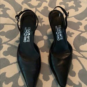 Salvatore ferragamo black slingback shoes